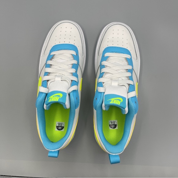 Nike Court Borough Low 2 Big Girl/SUMMIT WHITE/VOLT-BALTIC BLUE - Picture 9 of 17